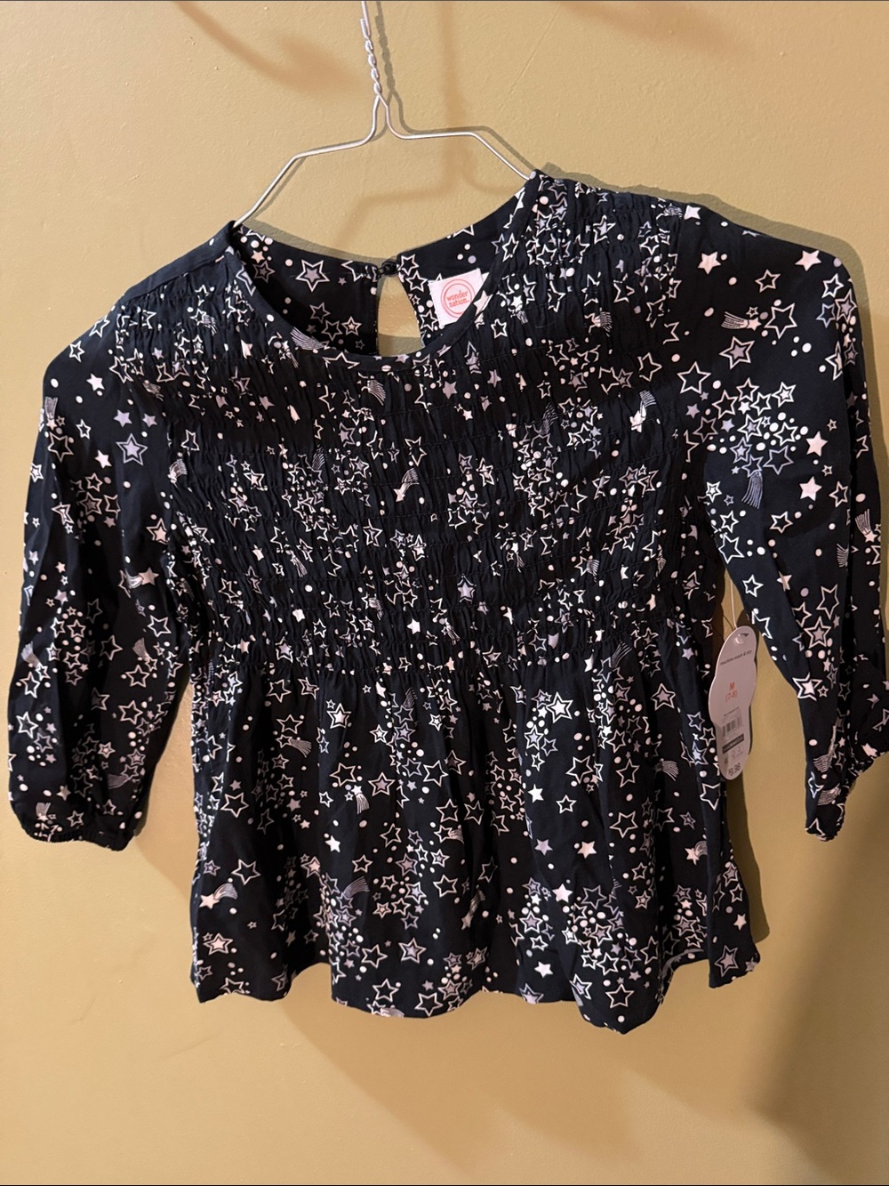 Children's Black Star Print Smocked Top